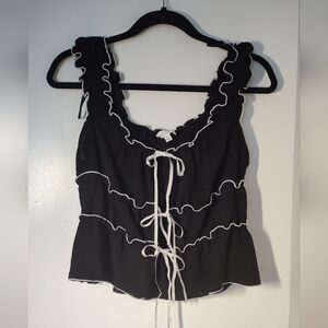 Black Ruffled Women's Top Size M #541